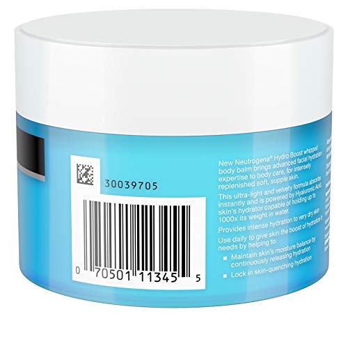 Neutrogena Hydro Boost Hydrating Whipped Body Balm with Hyaluronic Acid, Non-Greasy and Fast-Absorbing Balm for Dry to Extra Dry Skin, Paraben-Free, 6.7 oz