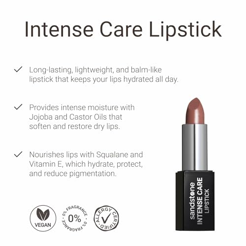 Sandstone Scandinavia Intense Care Lipstick ? Hydrating & Long-Lasting ? Hypoallergenic, Fragrance-Free & Vegan ? For Sensitive Lips ? Warm Nude Brown