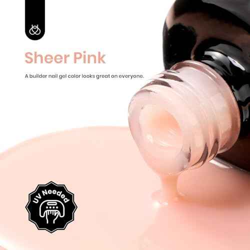 Beetles Builder Gel for Nails,0.51 oz 8 in 1 Jelly Nude Nail Thickening Strengthening Building Apex for Beginner DIY Salon at Home, Pink Builder Nail Gel, UV & LED Lamp Cured