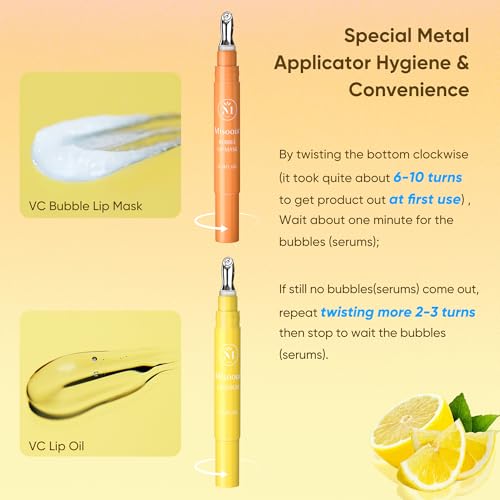 Lip Serum & Bubble Lip Mask, with Hyaluronic Acid, Vitamin C & Squalane Plumping Lip Treatment, Nourishing Overnight Lip Balm, Hydrating, Exfoliating Lip Scrub Alternative (0.14Fl.Oz, 3-Piece)
