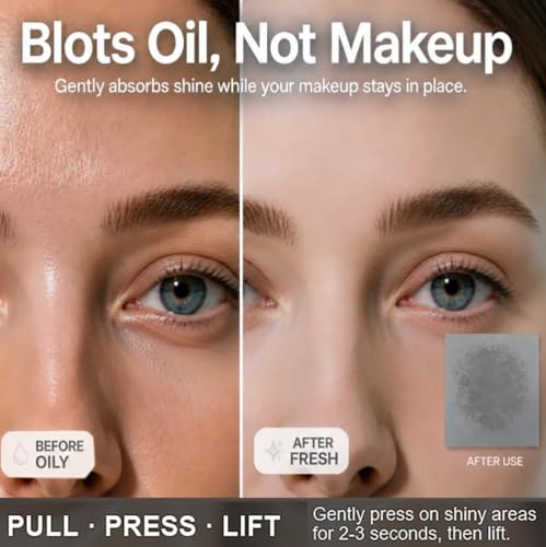 PleasingCare Bamboo Charcoal Oil Blotting Sheets 100 Count — Travel Silver Compact Makeup Mirror