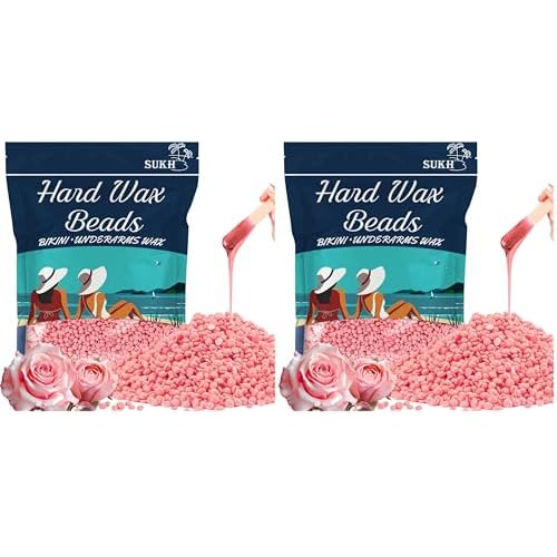 Sukh Hard Wax Beads for Hair-Removal - 430g, Pink, Rosin-Free, Moisturizing, Gentle on Skin, Avoids Razor Burn, Unisex, for Back, Legs, Armpit, Bikini Line, Arms, Body (Pack of 2)