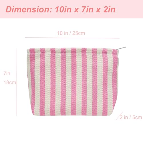 Stripe Pink Flat Makeup Bag for Women, Zipper Cosmetic Pouch for Purse