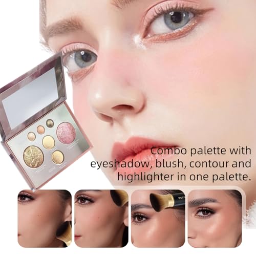 K'APEINE All in One Baked Makeup Palette, Dark Brown Eyeshadow, Blush Highlighter & Bronzer Face Kit Neutral Baked Powder Palette Hign Pigment Full Face Makeup Set Women (7colors)
