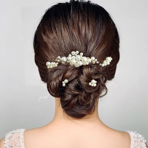 Pearl Bridal Hair Combs & Pins Set of 5 (Gold)