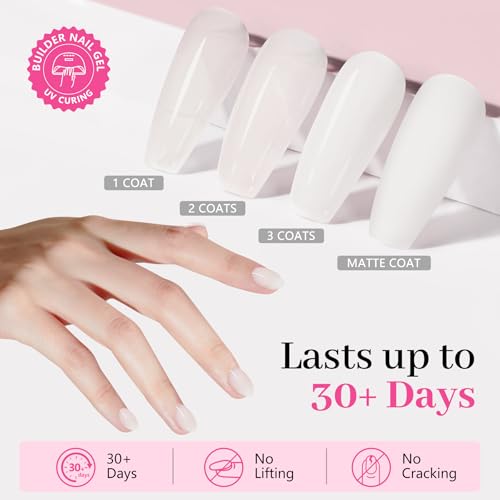 QIEK Builder Nail Gel Polish Milky White - 16ml 8-in-One for Natural & French Nails