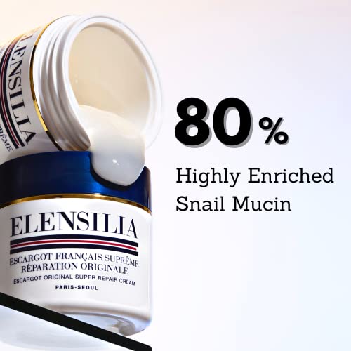 Elensilia (Pack of 2 Snail Mucin Super Repair Facial Cream I 100% Genuine French Sederma Snail Filtrate with Collagen, Ceramide, 8 Types of Hyaluronic Acids