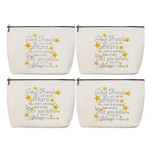 HOWDOUDO 4PCS Good Bestie Makeup Bag for Women, Birthday Gifts for Friends Good Friends are Like Stars, You Don't Always See Them But You Know They're Always There Friendship Gifts for Women