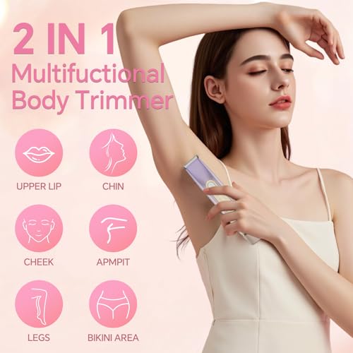 RUIM Bikini Trimmer for Women, 2-in-1 Electric Razor & Pubic Hair Remover - Painless for Sensitive Skin, IPX6 Waterproof, Cordless & USB Rechargeable for Travel, Gift for Her (Purple)