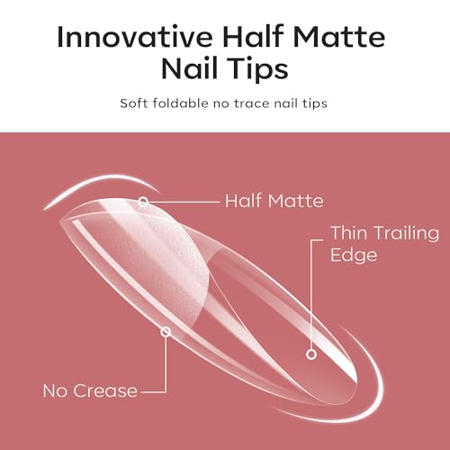 Modelones Half Matte Oval Nail Tips - 510Pcs Gel Extension Kit