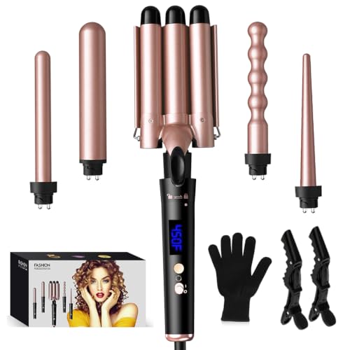 5-in-1 Curling Iron Set with Interchangeable Barrels & Glove
