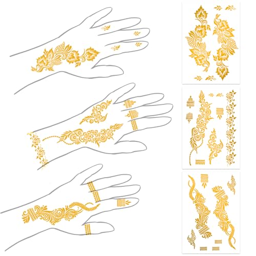 Metallic Gold Temporary Tattoos - 8 Large Sheets Floral Designs