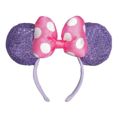 JIAHANG 3D Sequin Mouse Ear Headband, Satin Bow Hairband with Polka Dots, Hair Bow Velvet Headwear for Women Girls