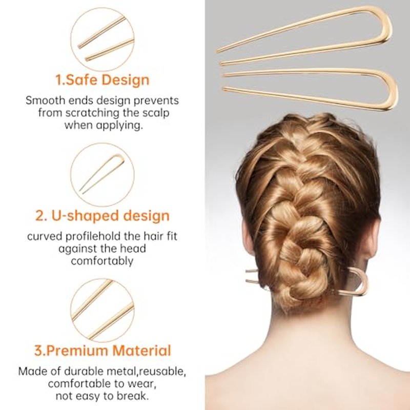 Elegant U-Shaped French Hair Pins Set of 3 for Updos