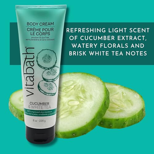 Vitabath Cucumber & White Tea Moisturizing Body Cream - Soothing Hydration Vitamin & Nutrient Skin Care - Replenishing All Over Dry Skin Lotion Moisturizer for Women & Men - 8 Ounce