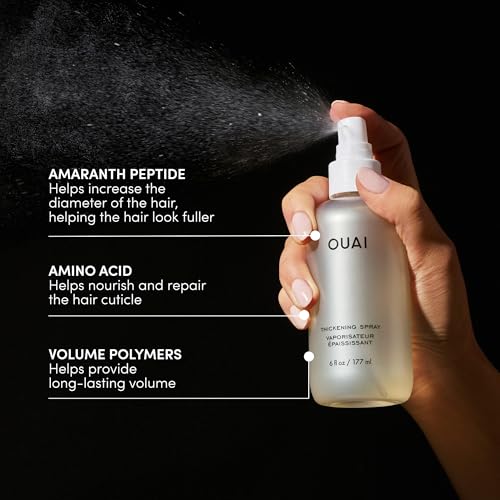 OUAI Thicker Hair Essentials Bundle - Hair Spray, Serum & Shampoo