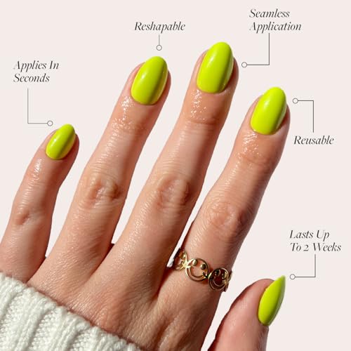 Glamnetic Lime Green Press-On Nails - Short Oval 30 Nail Kit