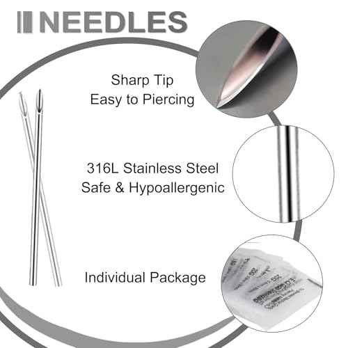 Yugui Belly Button Piercing Kit - Body Piercing Kit with Navel Rings Piercing Pliers Disposable 12G 14G Stainless Steel Piercing Needles Tools for DIY Piercing Self Belly Piercing Kit, Silver/Gold