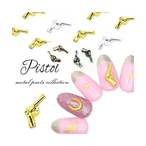 XEAOHESY 100pcs 3D Gold Metal Nail Gun Charms for Nails Pistol Shape Nail Charm for Nails Alloy Nail Stickers Nail Art Punk Accessories 3D Nail Charms for Women