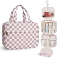 Narwey Dusty Pink Checkerboard Medium Hanging Travel Toiletry Bag for Women