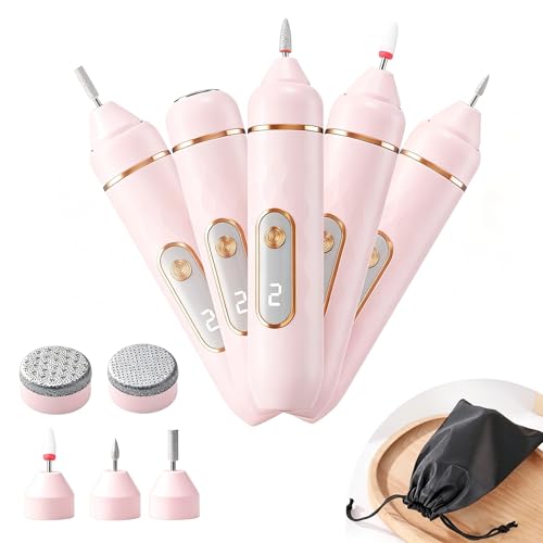 DMOPEOD Pink Electric Callus Remover for Feet, 2 Speeds & 5 Heads, Rechargeable & Washable