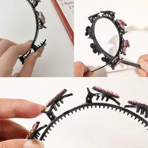 4-Pack Flower Crystal Hair Bands with Clips for Women