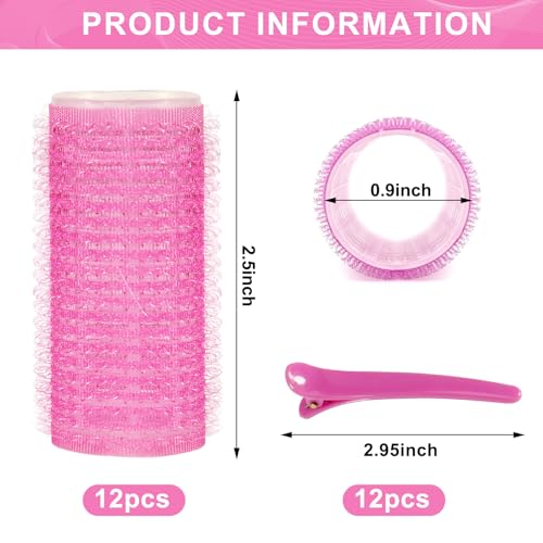 12 Pack Self-Grip Hair Rollers for Women, 24mm