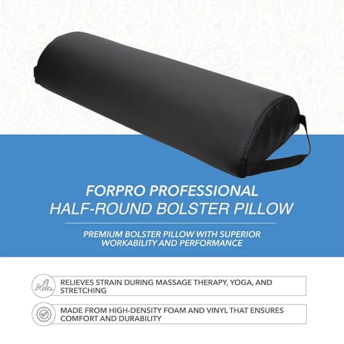 Jumbo Half-Round Massage Bolster Pillow - Stain & Oil Resistant, Black