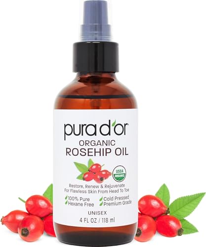 PURA D'OR Organic Rosehip Seed Oil - Pure Cold-Pressed Facial Oil (4oz)