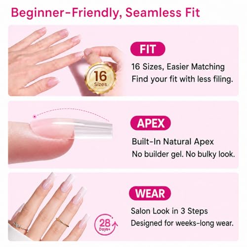 Beetles Tipex Lite Instant Apex Nail Tips, Medium Square, 256pcs
