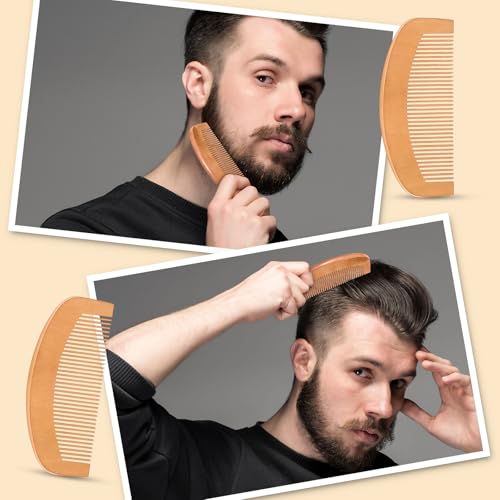 10 Sets Men's Beard Grooming Kit: Natural Boar Bristle Brush, Pear Wood Dual-Sided Wide Tooth Comb, Travel Pouch - Perfect Valentine Gift (Circle)
