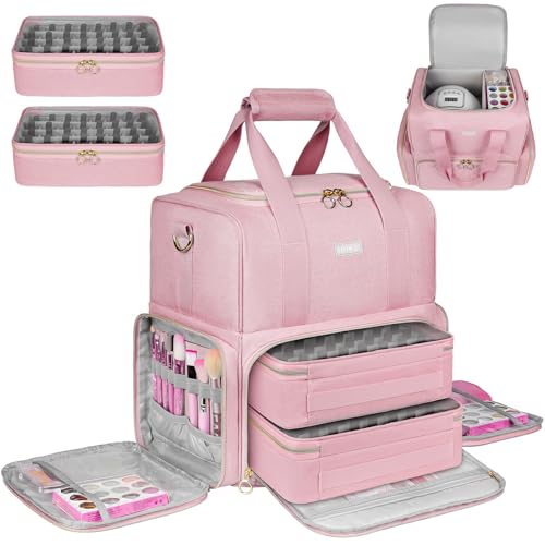 LEFOR·Z Nail Polish Organizer for 80 Bottles & Nail Lamp, Pink