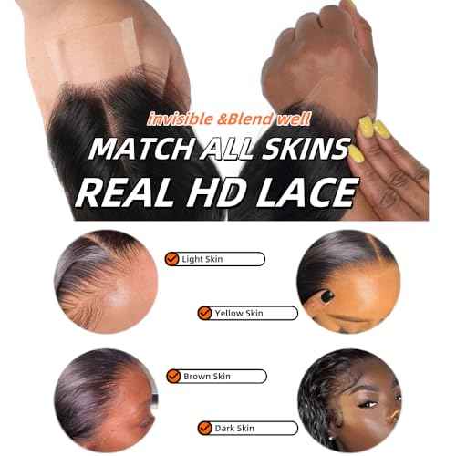 2x6 HD Lace Closure Body Wave Human Hair 16inch Real HD Transparent 100% Brazilian Virgin Middle Part Pre Plucked with Baby Hair Natural Color Kim K 2x6 Closure