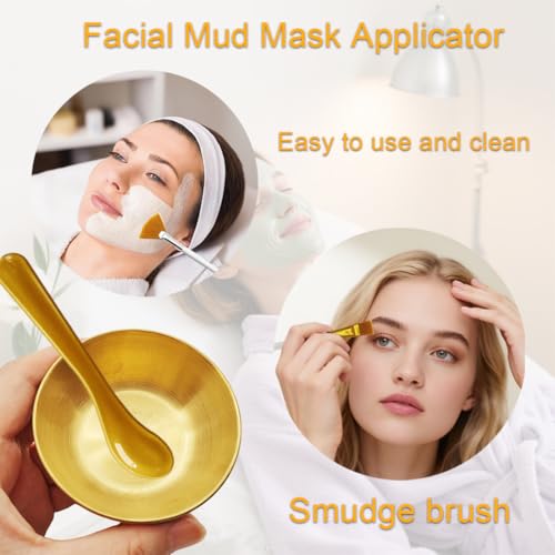 12 Pcs Gold Facial Bowl and Brush Set - 3 Stainless Steel Mixing Bowls, 3 Flat Brushes, 3 Fan Brushes, 3 Mask Applicators - Complete Esthetician Kit for Professional Spa & DIY Skincare
