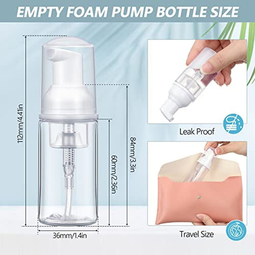 100 Pcs Foam Pump Bottle 1oz/30ml Mini Travel Plastic Empty Pump Lash Shampoo Clear Dispenser Portable Instant Soap Foaming Bottles for Hand Lotion Shampoo