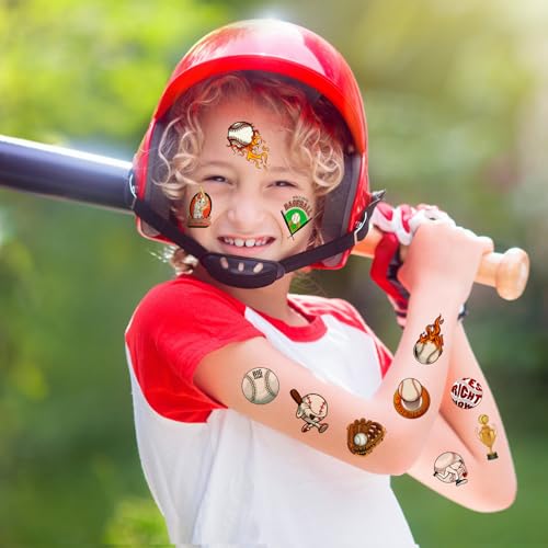 400Pcs+ Baseball Temporary Tattoos Sticker for Kids Boy, American Baseball Tattoos Face Stickers as Themed Party Favors as Cheerleaders Team Players Gifts Supplies