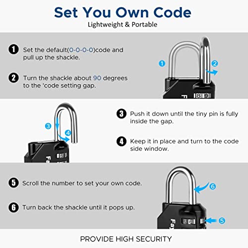 Combination Lock, 4 Digit Combination Padlock for School Gym Sports Locker, Fence, Toolbox, Case, Hasp Cabinet Storage (Long Shackle, 2 Pack, Blue & Black)