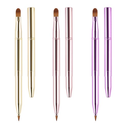 3-Pack Retractable Lip Brush with Lid – Travel Makeup Brush Set