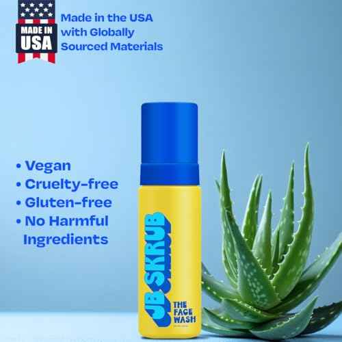 JB SKRUB The Face Wash - Gentle Facial Cleanser for Kids, Tween and Teen Boys - Fragrance-Free Foaming Face Wash with Aloe Vera & Chia Seed for Sensitive Skin - 5 Fl. Oz