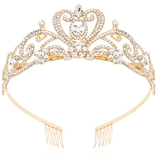 SuPoo Gold Bridal Crown Wedding Tiaras and Crowns for Women Girls Queen Birthday Crown with Combs Crystal Princess Rhinestone Tiara Headband Prom Headpieces Cosplay Hair Accessories for Halloween