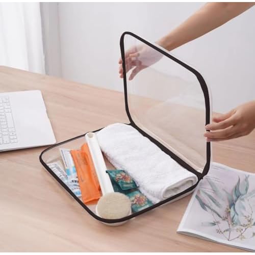 ¡¼6-Pack¡½ Clear Hard Shell Zipper Case Set | Durable Travel Pouches for Toiletries, Makeup Storage Organizer, Toy Storage Box | Transparent Cosmetic Bags with Zipper for Organization (Black)