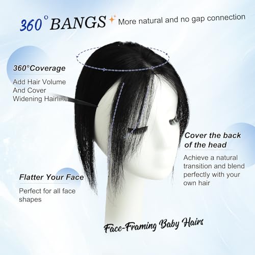 Human Hair Clip-In Bangs Topper with 360° Coverage