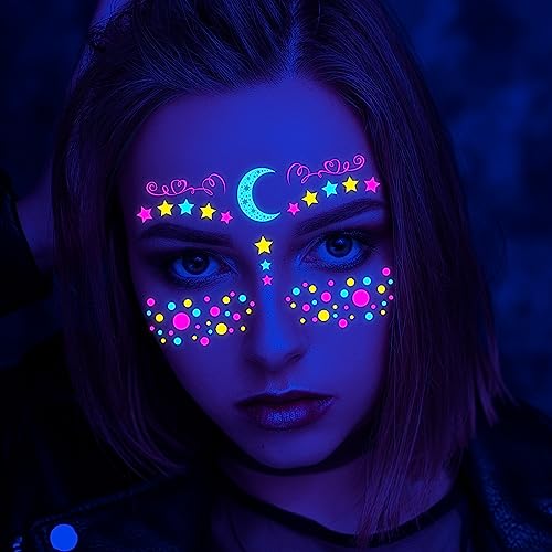 Neon UV Glow in Dark Temporary Tattoos - Waterproof Face Stickers