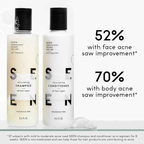 SEEN Travel Trio, Fragrance Free - Non-Comedogenic & Blow-Out Hair Cream, Shampoo & Conditioner Set- Reduces Frizz- Heat Protectant- Safe for Sensitive & Eczema Prone Skin