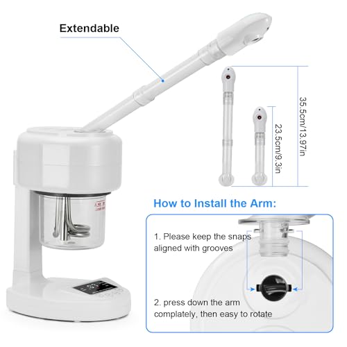 Nano Ionic Facial Steamer with 360° Rotating Nozzle & Extendable Arm
