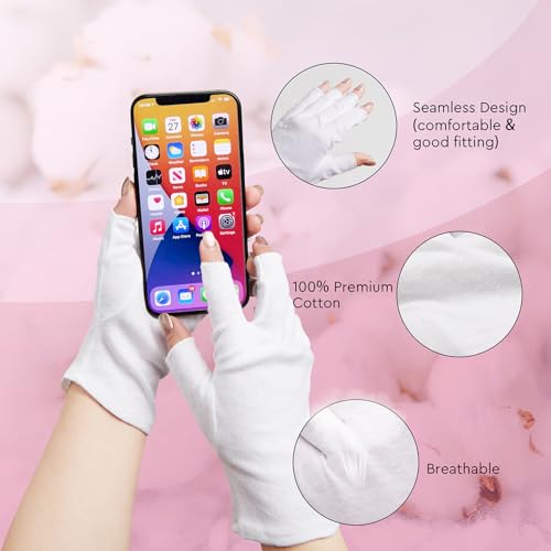 Fingerless White Cotton Moisturizing Gloves for Dry Hands - 4 Pairs