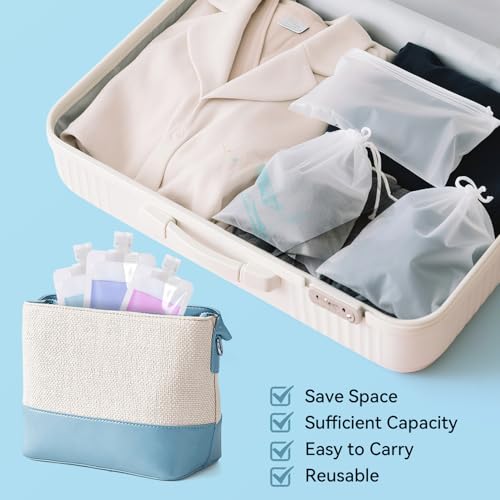 6 Pack 100ml Travel Toiletries Bottles, Clear Refillable Squeeze Pouches