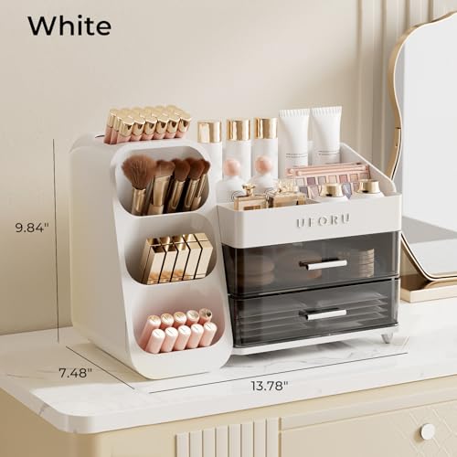 UFORU Makeup Organizer Countertop with 2 Drawers & Brush Holder