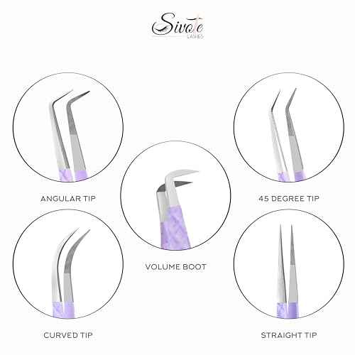 SIVOTE Lash Tweezers for Eyelash Extensions, Pack of 5 Purple ? Lash Extension Tweezers Set with Diamond Grip, Precision Fiber Tip for Volume Eyelash Extensions
