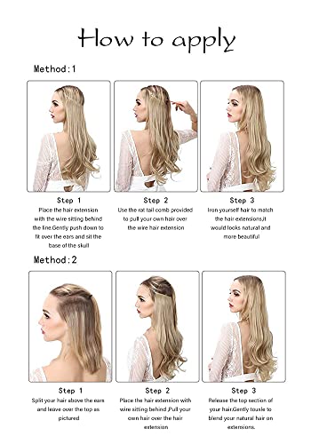 SARLA Invisible Wire Hair Extensions Highlights Wavy Curly Long Synthetic Hairpiece Adjustable Transparent Headband for Women 18 Inch